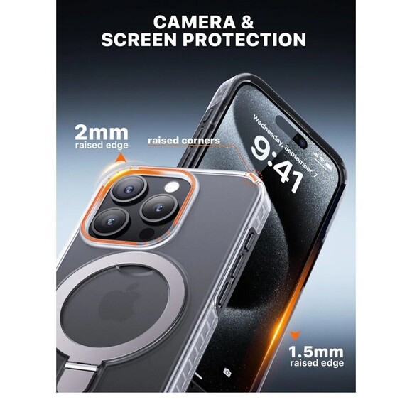 QTlier for iPhone 15 Pro Case, Double-Layer Case with Ring Stand [Military-Grade - Picture 4 of 7